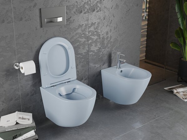 Mexen Lena, vas de toaletă suspendat 480x360x355 mm cu scaun cu cădere lentă, gri-albastru mat, 30224069