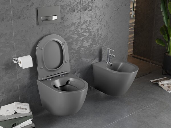 Mexen Lena, vas de toaletă suspendat 480x360x355 mm cu scaun cu cădere lentă, gri închis, 30224071