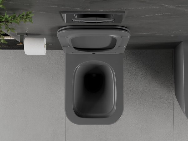 Mexen Madox, Vas de toaletă montat pe perete fără margine 515x365x350 mm cu scaun SLIM cu cădere lentă din duroplast, gri deschis, 30154061