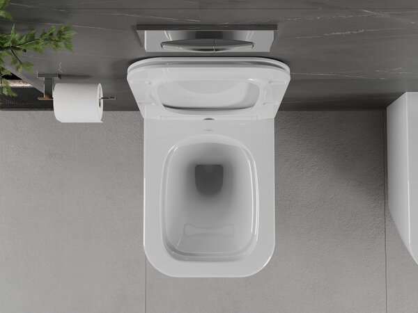 Mexen Madox, Vas de toaletă montat pe perete fără margine 515x365x350 mm cu scaun SLIM cu cădere lentă din duroplast, alb, 30154000