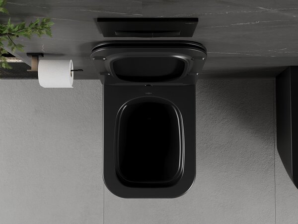 Mexen Madox, Vas de toaletă montat pe perete fără margine 515x365x350 mm cu scaun SLIM cu cădere lentă din duroplast, negru mat, 30154070