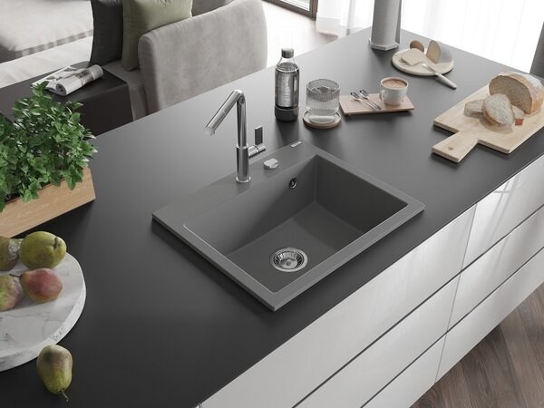 Mexen Oscar, chiuvetă granit cu 1 cameră 580x490x205 mm, gri, 6519581000-71