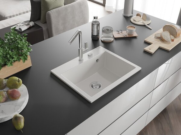 Mexen Oscar, chiuvetă granit cu 1 cameră 580x490x205 mm, alb, 6519581000-20