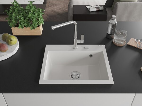 Mexen Oscar, chiuvetă granit cu 1 cameră 580x490x205 mm, alb, 6519581000-20