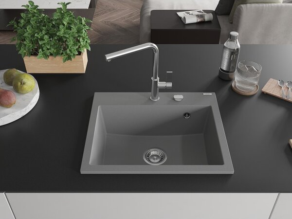Mexen Oscar, chiuvetă granit cu 1 cameră 580x490x205 mm, gri, 6519581000-71