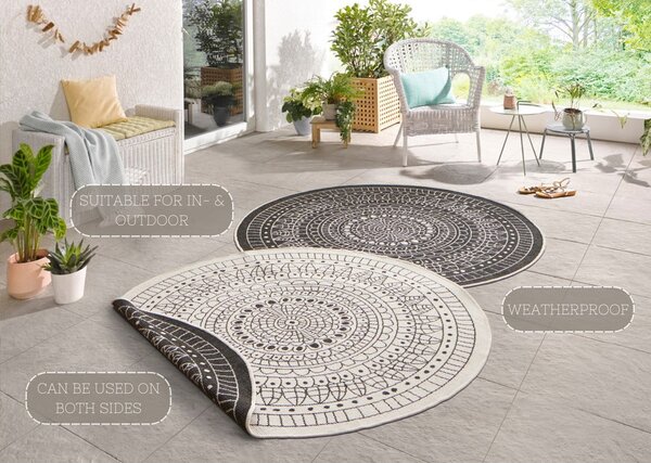 Covor pentru exterior NORTHRUGS Porto, ⌀ 140 cm, negru-crem