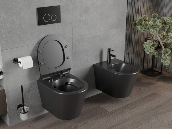 WC montat pe perete Mexen Rico Rimless cu scaun de toaletă Slim din duroplast, negru mat - 30720185