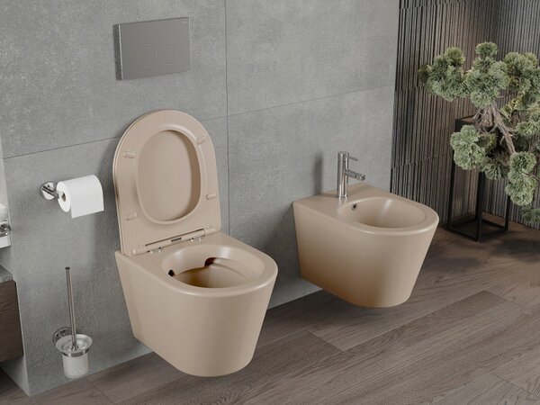Mexen Rico, vas de toaletă suspendat 480x360x370 mm cu scaun cu cădere lentă, cappuccino mat, 30724064