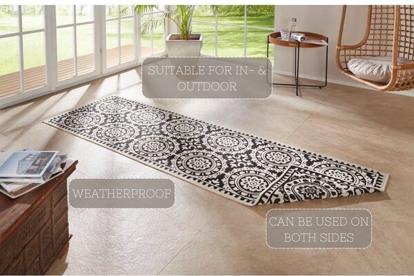 Covor adecvat pentru exterior NORTHRUGS Jardin, 80 x 250 cm, negru-crem