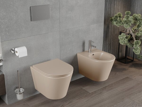 Mexen Rico, vas de toaletă suspendat 480x360x370 mm cu scaun cu cădere lentă, cappuccino mat, 30724064