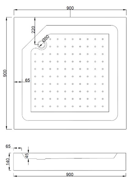 Mexen Rio, duș pătrat cu ușă glisantă 90(uşă) x 90(uşă) x 190 cm, sticlă mată 6mm, profil negru + cadă de duș RIO albă, 860-090-090-70-30-4510