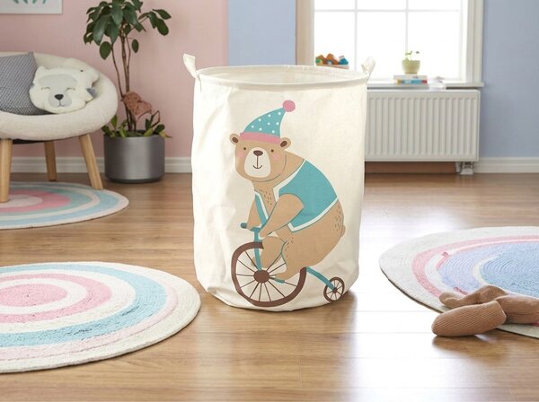 Cos pentru jucarii si rufe cu imprimeu CIRCUS BEAR 35x45 cm, crem