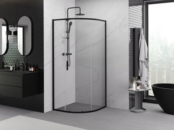 Mexen Exo, duș pătrat cu ușă glisantă 70 x 70 cm, sticlă transparentă de 6 mm, profil negru, 8131-070-070-70-00
