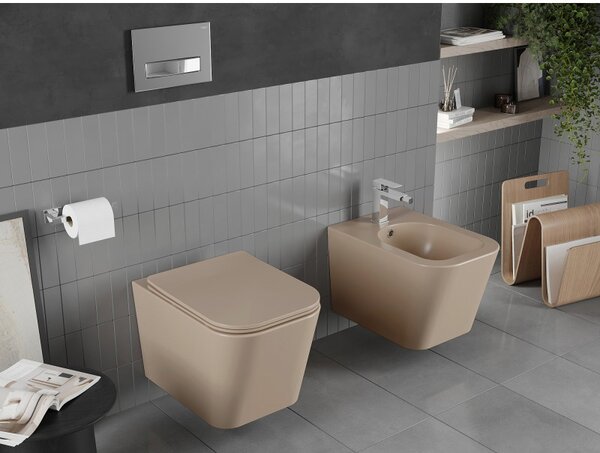 Mexen Teo Rimless, vas de toaletă montat pe perete 51x34,5x34 cm cu scaun cu cădere lentă din duroplast, cappuccino mat, 30854064