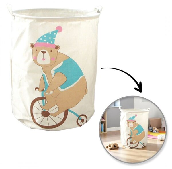 Cos pentru jucarii si rufe cu imprimeu CIRCUS BEAR 35x45 cm, crem