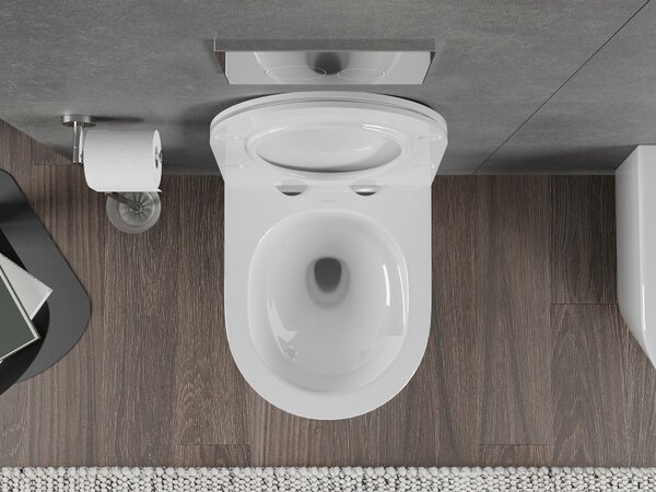 Mexen Rico, vas de toaletă suspendat 490x360x370 mm, Rimless Tornado + scaun de toaletă din duroplast, alb lucios, 30720500T