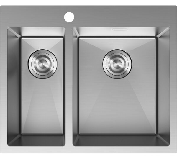 Chiuvetă Mexen Flexo din oțel inoxidabil cu 1,5 compartimente, 610 x 510 mm, oțel periat, 6446611500-01