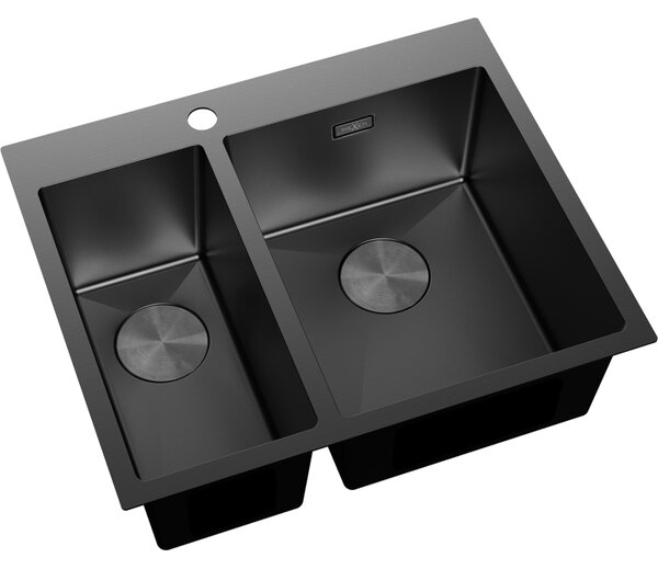 Chiuvetă Mexen Flexo din oțel inoxidabil cu 1,5 compartimente, 610 x 510 mm, neagră, 6446611500-70