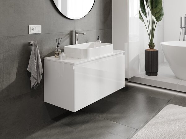 Mexen Orio, mobilier de baie 100 cm cu blat, 1 sertar, alb lucios, 91A10-10047-1-BFC00