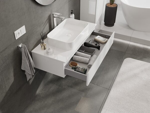 Mexen Orio, mobilier de baie 100 cm cu blat, 1 sertar, alb lucios, 91A10-10023-1-BFC00