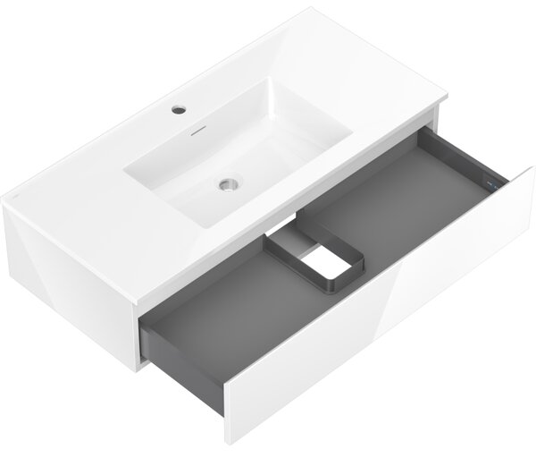 Mexen Orio, mobilier de baie 100 cm cu lavoar Otis, 1 sertar, alb lucios, 91A10-10023-1-BF00-W18M00