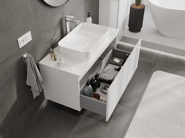 Mexen Orio, mobilier de baie 100 cm cu blat, 1 sertar, alb lucios, 91A10-10047-1-BFC00