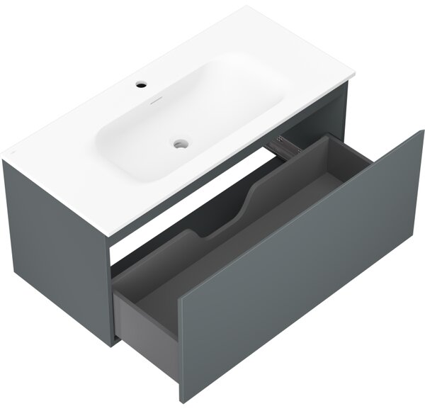 Mexen Orio, mobilier baie 100 cm cu lavoar Vela, 1 sertar, grafit mat/alb mat, 91A10-10047-1-BF66-W23M01