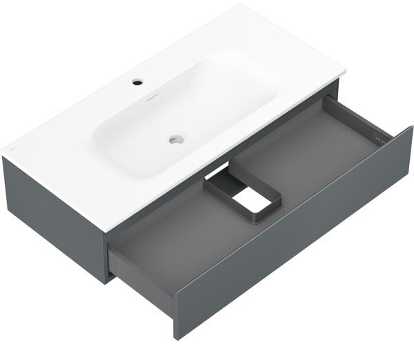 Mexen Orio, mobilier baie 100 cm cu lavoar Vela, 1 sertar, grafit mat/alb mat, 91A10-10023-1-BF66-W23M01