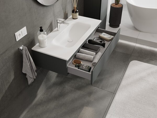 Mexen Orio, mobilier baie 100 cm cu lavoar Vela, 1 sertar, grafit mat/alb mat, 91A10-10023-1-BF66-W23M01