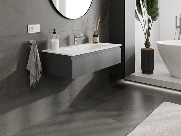 Mexen Orio, mobilier baie 100 cm cu lavoar Vela, 1 sertar, grafit mat/alb mat, 91A10-10023-1-BF66-W23M01