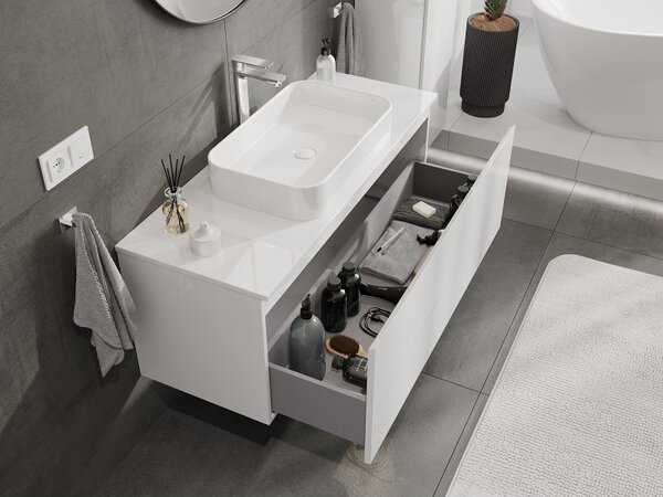 Mexen Orio, mobilier de baie 120 cm cu blat, 1 sertar, alb lucios, 91A10-12047-1-BFC00