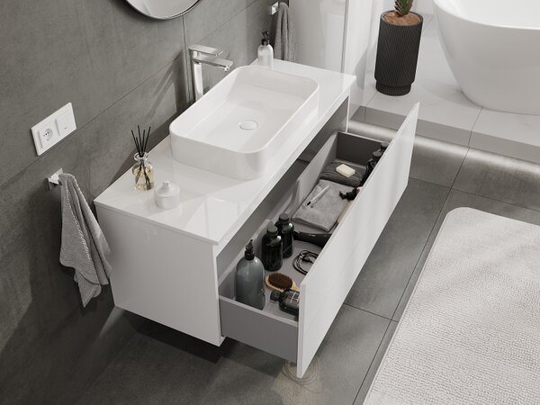 Mexen Orio, mobilier de baie 120 cm, 1 sertar, alb lucios, 91A10-12047-1-BF00