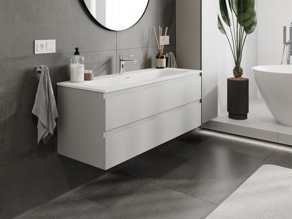 Mexen Orio, mobilier baie 120 cm cu lavoar Vela, 2 sertare, gri mat/alb mat, 91A10-12047-2-BFF62-W23M01