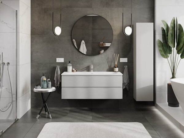 Mexen Orio, mobilier baie 120 cm cu lavoar Vela, 2 sertare, gri mat/alb mat, 91A10-12047-2-BFF62-W23M01