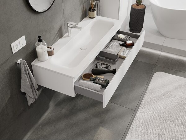 Mexen Orio, mobilier baie 120 cm cu lavoar Vela, 1 sertar, alb mat, 91A10-12023-1-BF01-W23M01
