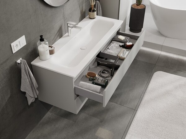 Mexen Orio, mobilier baie 120 cm cu lavoar Vela, 2 sertare, gri mat/alb mat, 91A10-12047-2-BFF62-W23M01