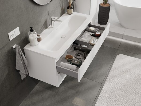 Mexen Orio, mobilier baie 120 cm cu lavoar Vela, 2 sertare, alb mat, 91A10-12047-2-BFF01-W23M01