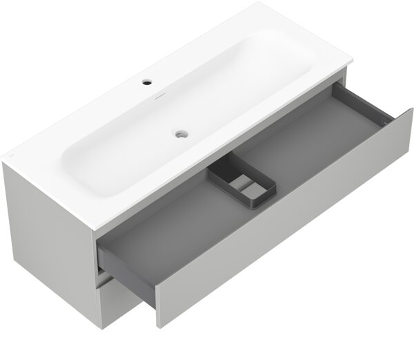 Mexen Orio, mobilier baie 120 cm cu lavoar Vela, 2 sertare, gri mat/alb mat, 91A10-12047-2-BFF62-W23M01