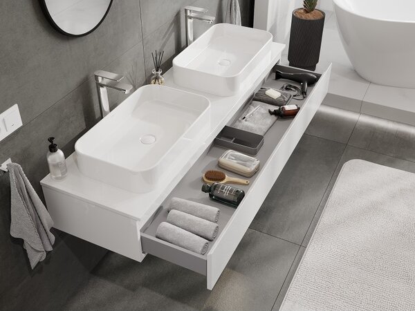 Mexen Orio, mobilier de baie 160 cm cu blat, 1 sertar, alb lucios, 91A10-16023-1-BFC00