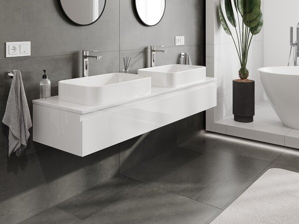 Mexen Orio, mobilier de baie 160 cm cu blat, 1 sertar, alb lucios, 91A10-16023-1-BFC00