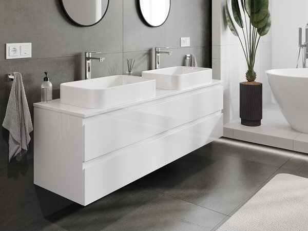 Mexen Orio, mobilier de baie 160 cm cu blat, 2 sertare, alb lucios, 91A10-16047-2-BFFC00