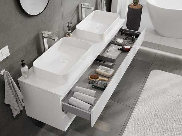 Mexen Orio, mobilier de baie 160 cm cu blat, 2 sertare, alb lucios, 91A10-16047-2-BFFC00