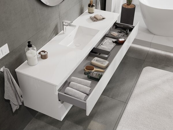 Mexen Orio, mobilier de baie 160 cm cu lavoar Otis, 2 sertare, alb lucios, 91A10-16047-2-BFF00-W18M00