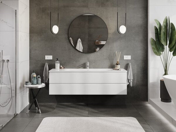Mexen Orio, mobilier de baie 160 cm cu lavoar Vela, 2 sertare, alb lucios, 91A10-16047-2-BFF00-W23M00