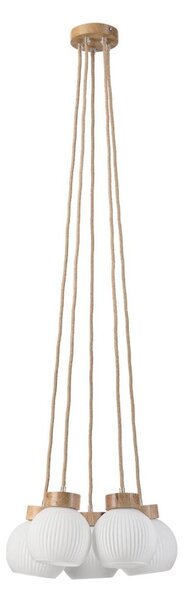 Lustru suspendat pe cablu LOOMIS, 5x E27 / 15 W / 230 V, 130 cm, bej/stejar
