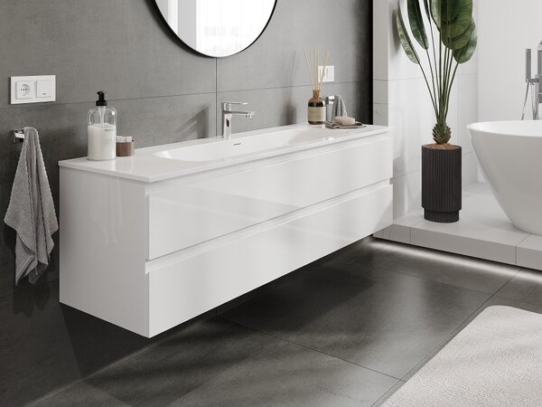 Mexen Orio, mobilier de baie 160 cm cu lavoar Vela, 2 sertare, alb lucios, 91A10-16047-2-BFF00-W23M00