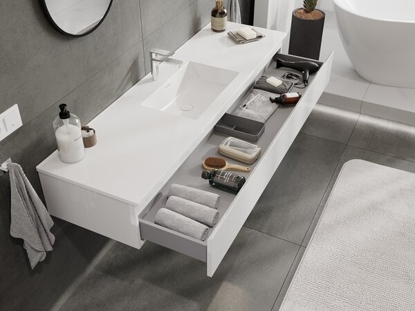 Mexen Orio, mobilier de baie 160 cm cu lavoar Otis, 1 sertar, alb lucios, 91A10-16023-1-BF00-W18M00