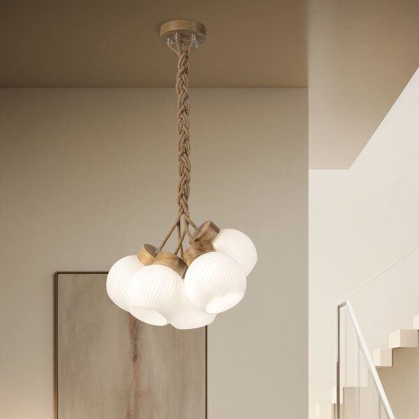Candelabru pe cablu LOOMIS 5xE27/15W/230V 83 cm bej/stejar