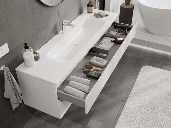 Mexen Orio, mobilier de baie 160 cm cu lavoar Vela, 2 sertare, alb lucios, 91A10-16047-2-BFF00-W23M00