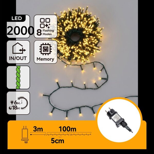 Aigostar - Ghirlandă LED de Crăciun pentru exterior 2000xLED/8 funcții 103m IP44 alb cald